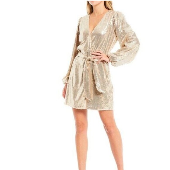 NWT WAYF - Sequin V-Neck Long Sleeve Mini Dress - Picture 5 of 8